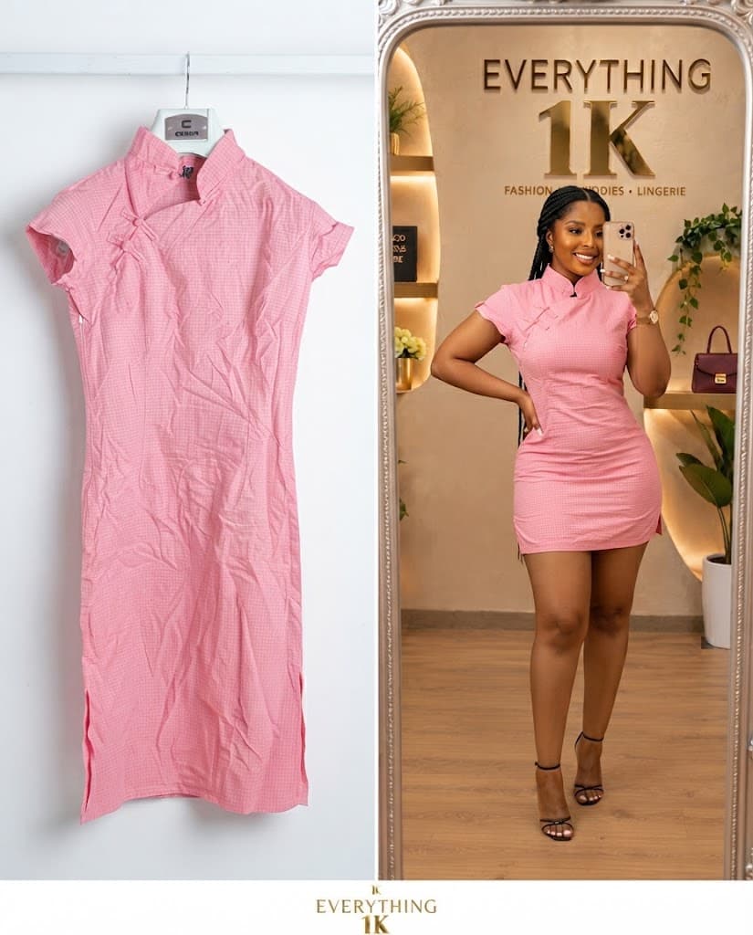 Pink Mandarin Collar Cheongsam Mini Dress