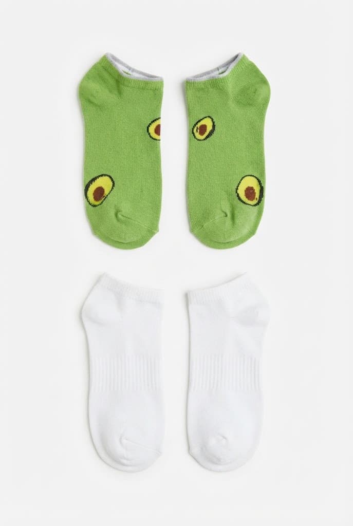 Green Avocado Print and White Ankle Socks (2-Pack)