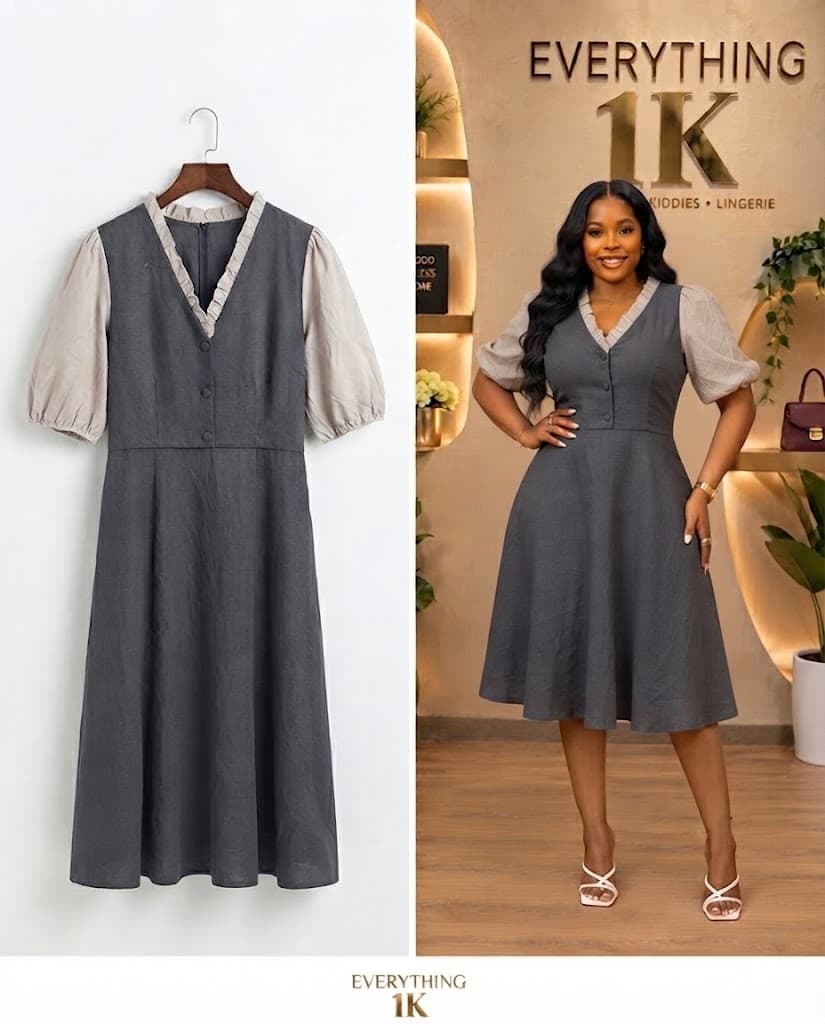 Charcoal & Beige Contrast Midi Dress