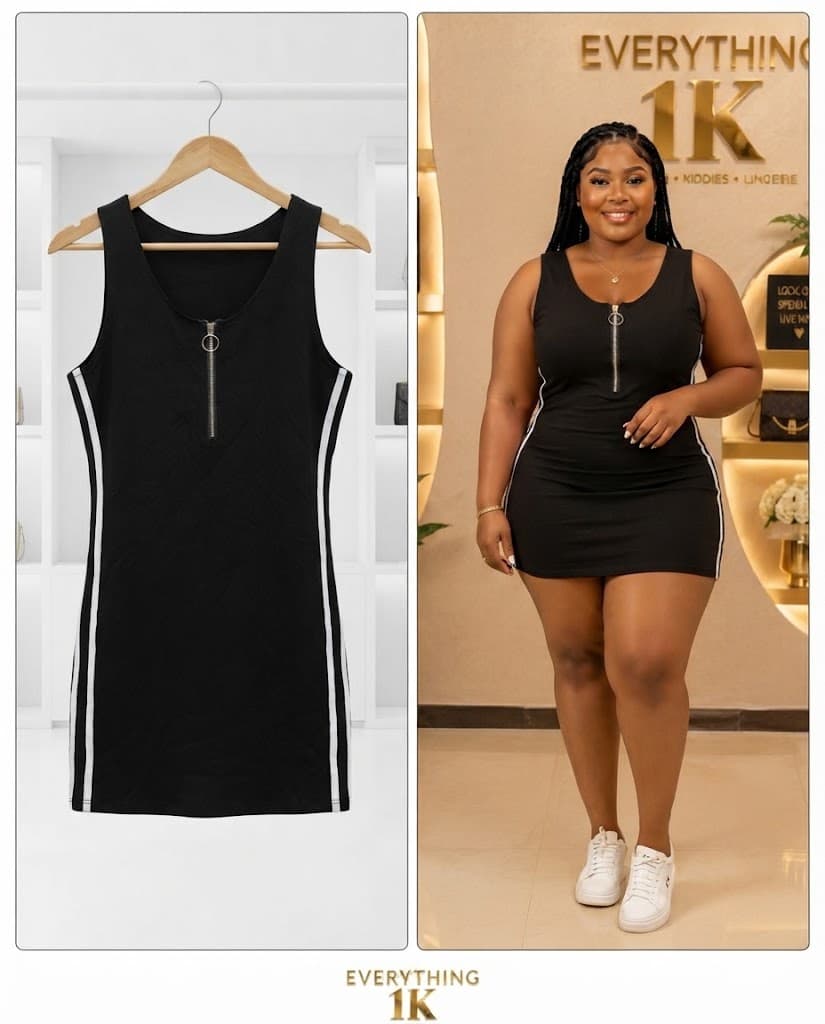 Black & White Athletic Stripe Mini Dress