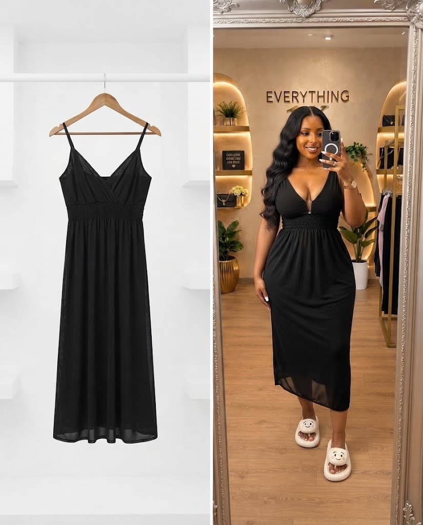 Black Extra small V-Neck Slip Sleepwear with Sheer Hem