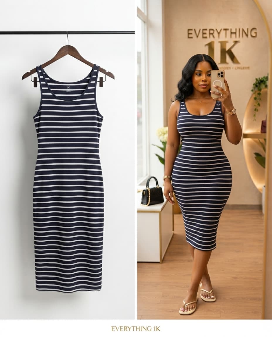 Pre-loved Striped Scoop Neck Midi Bodycon Dress