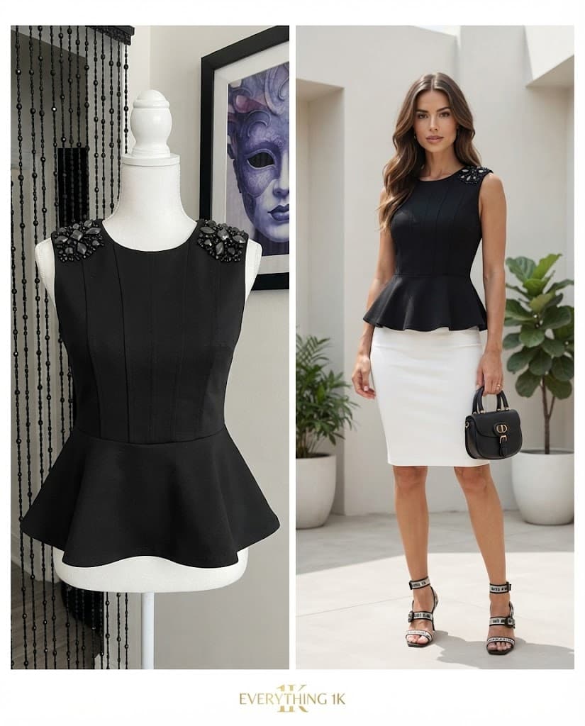 Embellished Sleeveless Peplum Top