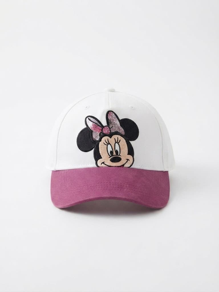 Kids White and Mauve Minnie Mouse Sequin Bow Cap
