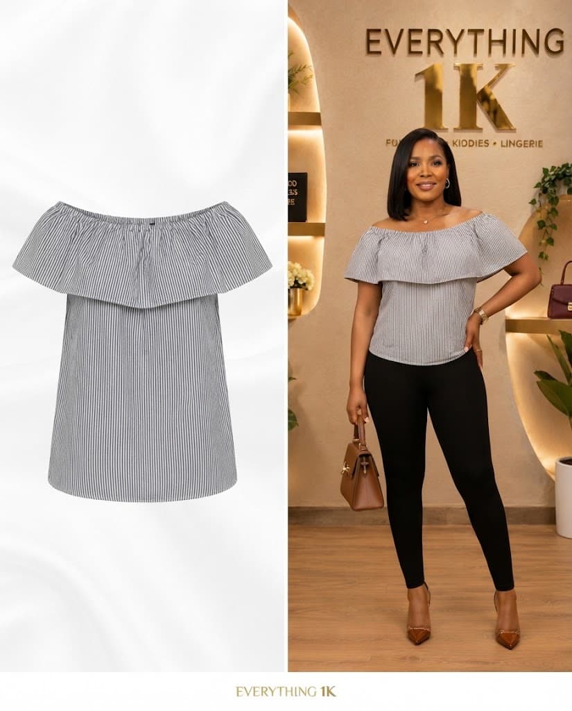 Casual Grey Striped Ruffle Off-the-Shoulder Top
