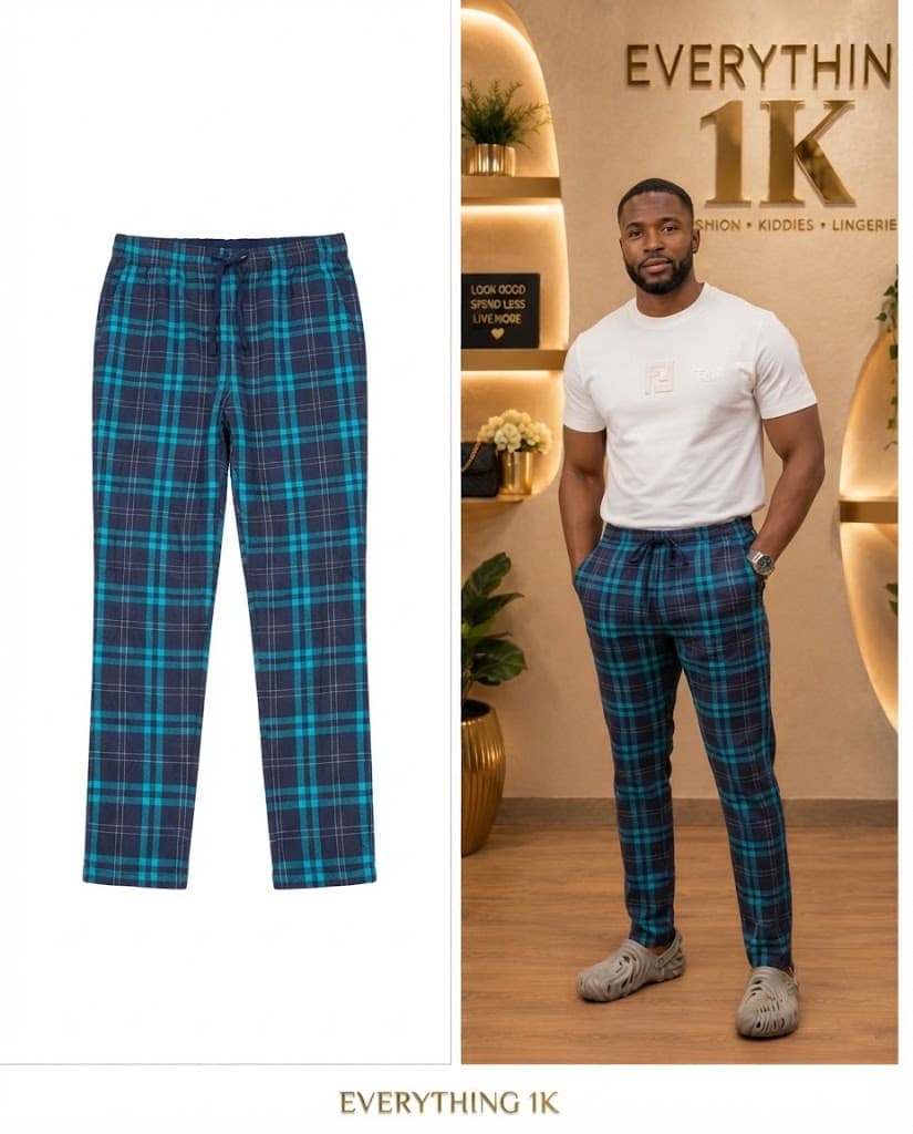 Teal & Navy Plaid Men's Casual Trousers