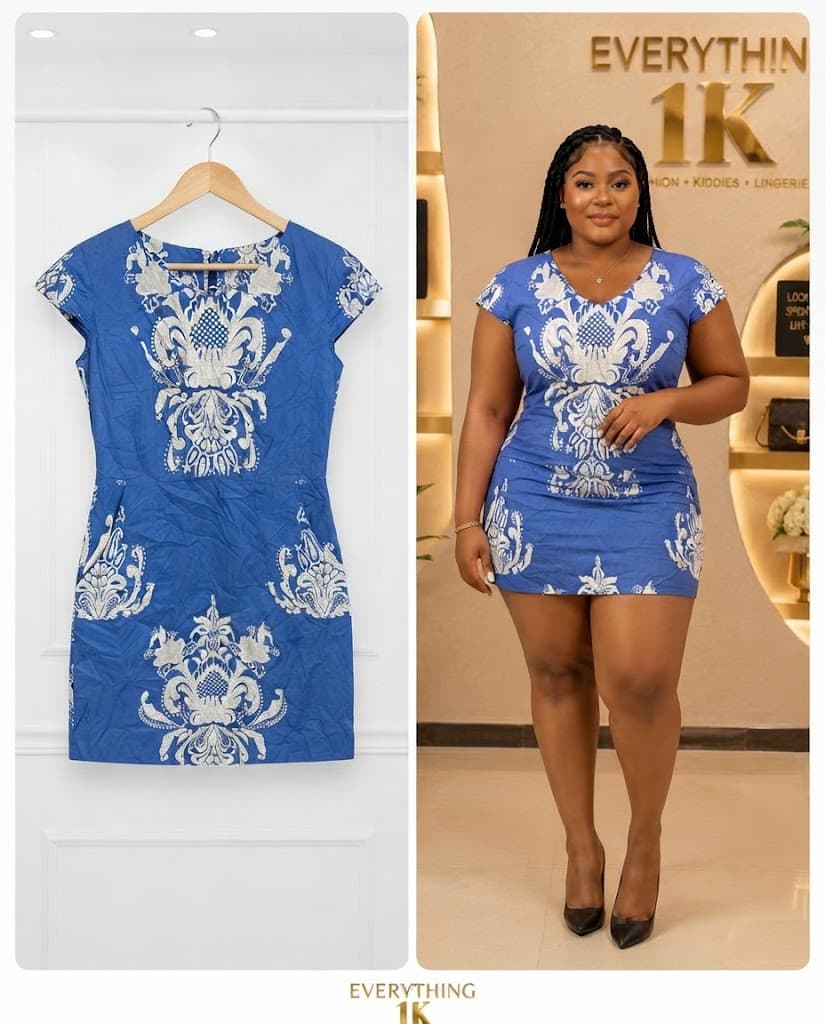 Royal Blue Damask Print Mini party Dress