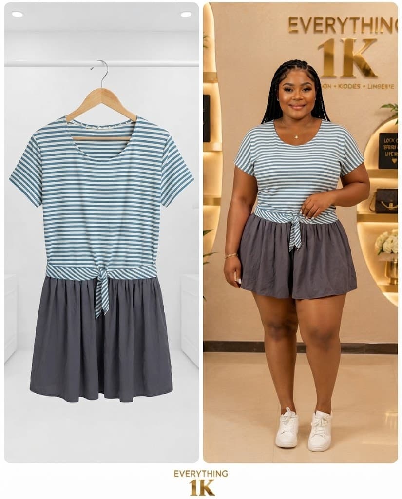 Blue & White Striped Tie-Front Dress