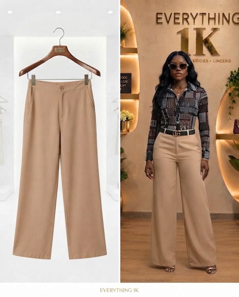 Classic Khaki Brown Wide-Leg Trousers (Regular Small Length, waist 25/26)