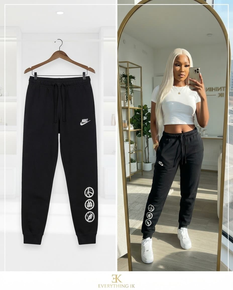 Black Nike Graphic Joggers with Emblem Prints (Regular Length, Size 18-10)