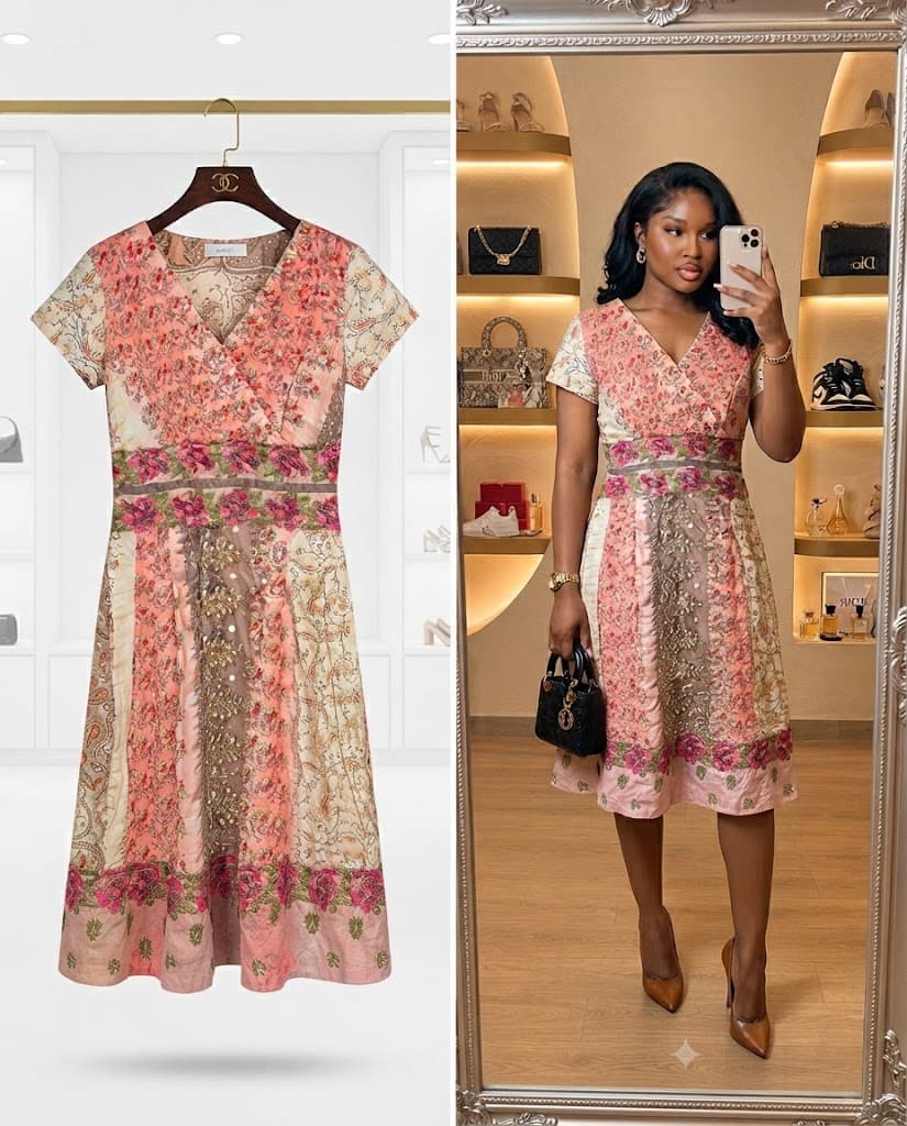 Pink Floral Embellished corporate Midi Dress