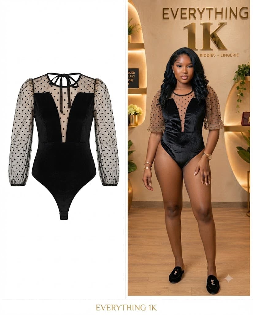 Black Velvet & Polka Dot Sheer Mesh Bodysuit lingerie