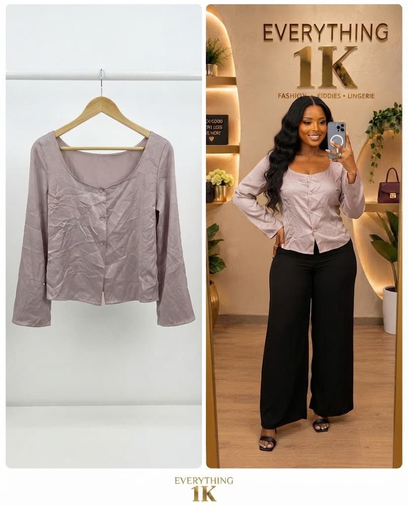 Casual Muted Pink Scoop-Neck Long-Sleeve Blouse