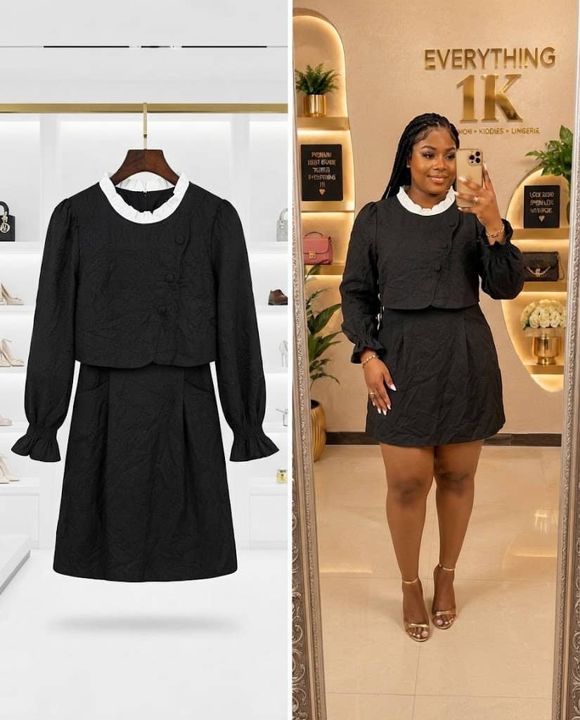 Black Textured Two-Piece Look Midi Dress