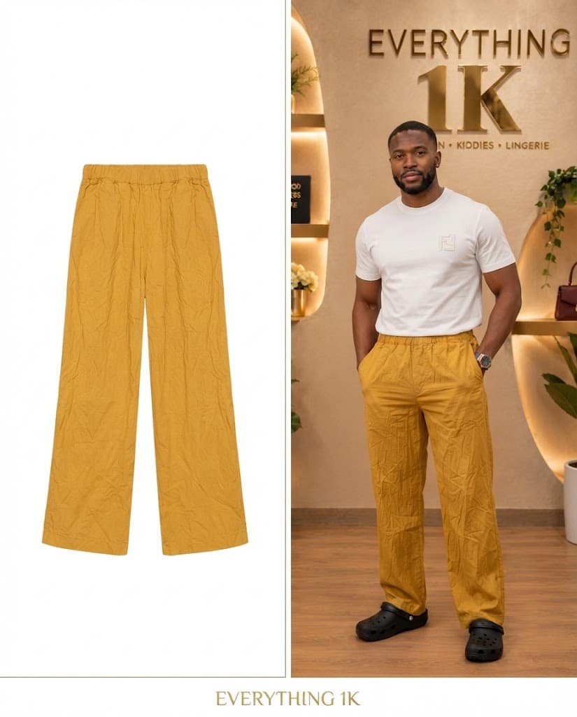 Petite Mustard Yellow Textured Men's Wide-Leg Trousers