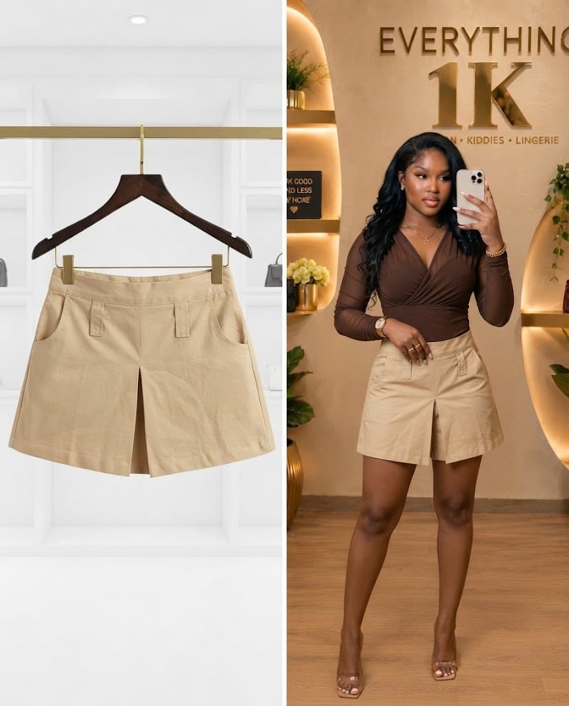Khaki Utility Pleated Skort
