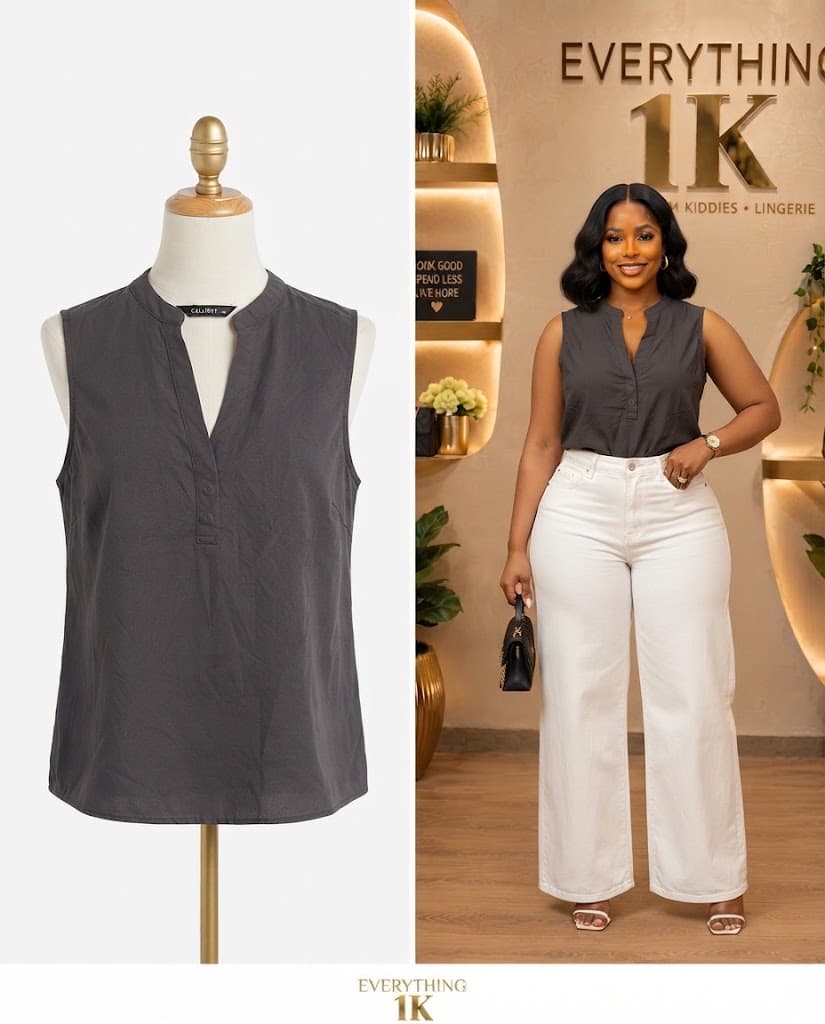 Charcoal Grey Sleeveless Corporate V-Neck Top
