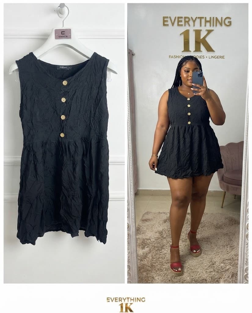 Black Sleeveless Button-Front Babydoll Dress