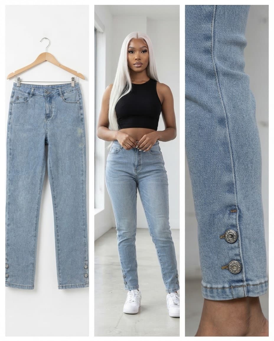 Button-Cuff Light Wash Straight-Leg Jeans 28/29
