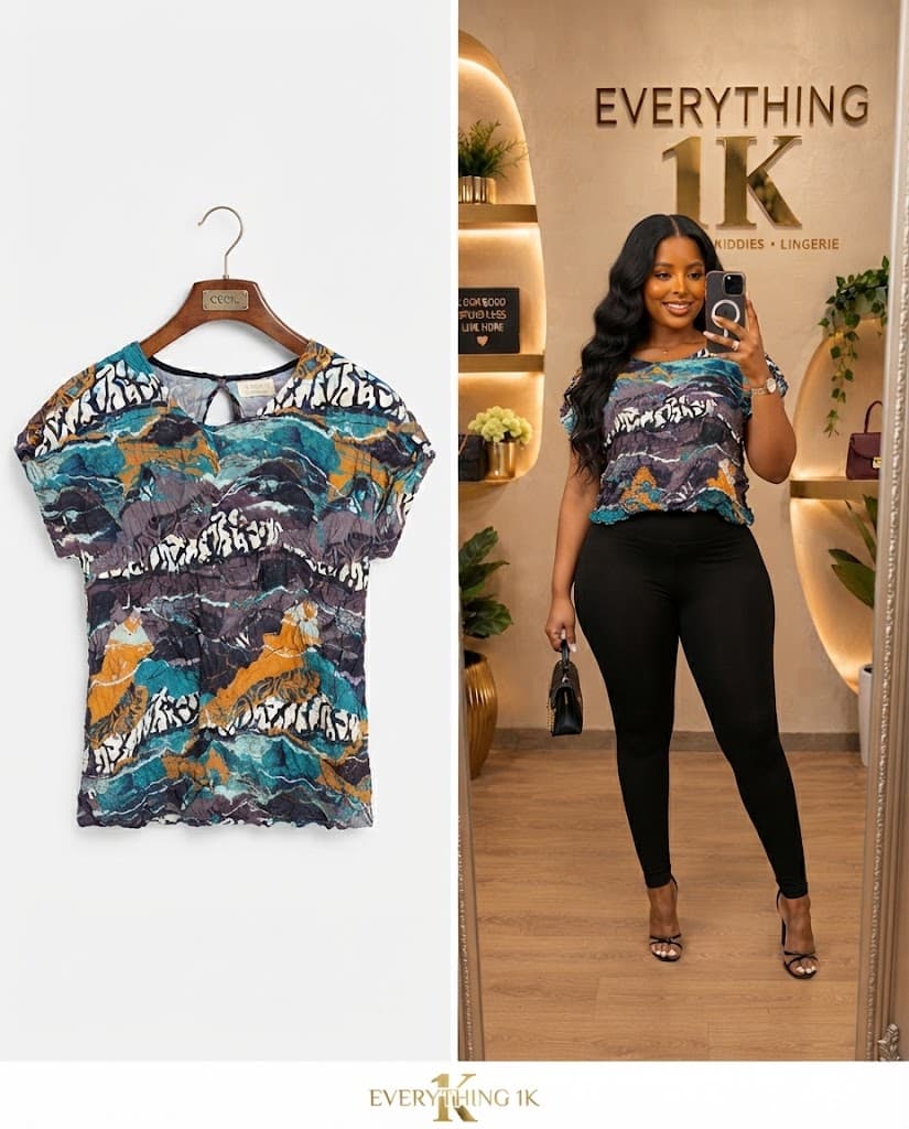 Multi-Color Abstract Print Casual Short-Sleeve Top