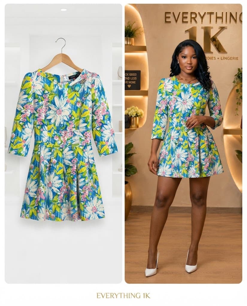 Blue & White Botanical Floral Mini Dress