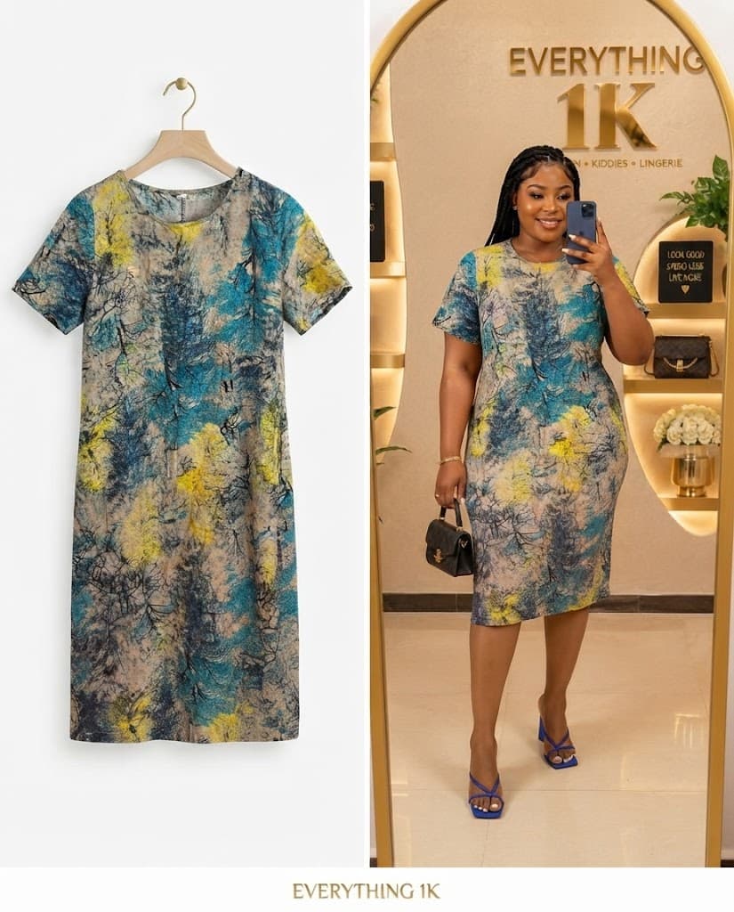 Red Crumpled-Texture Floral Midi Dress