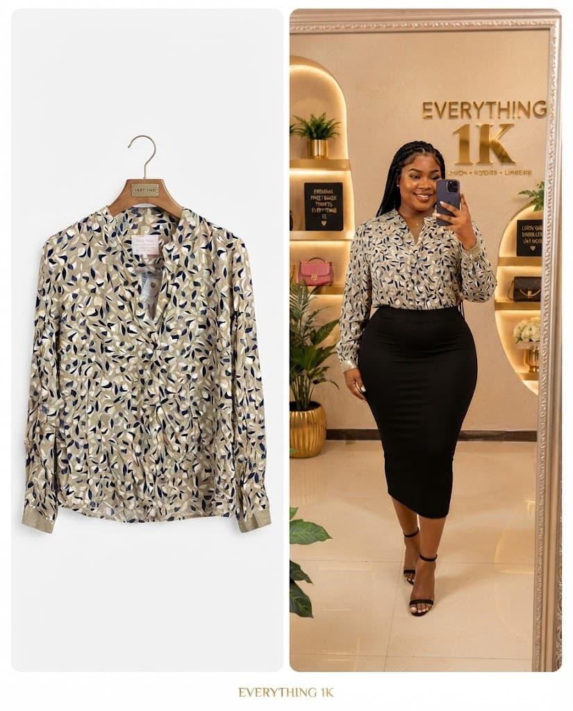 Cream Corporate Leaf-Print Blouse