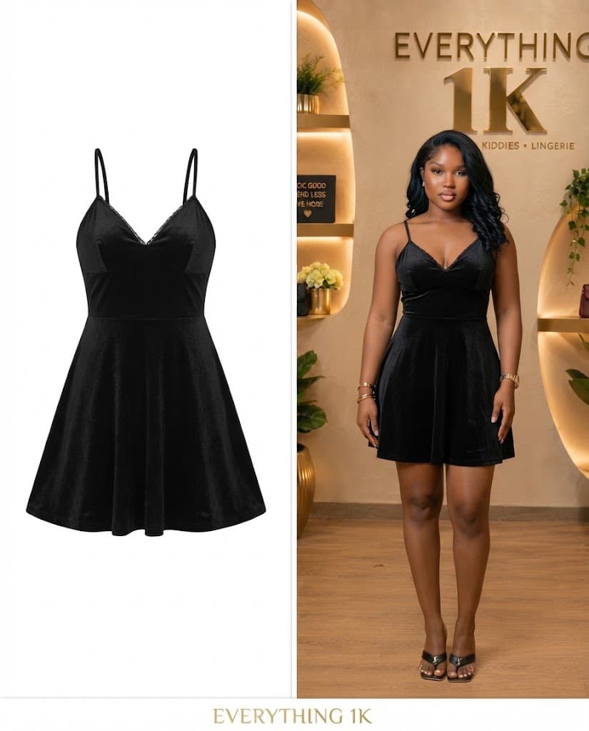 Black Velvet V-Neck A-Line Mini Dress
