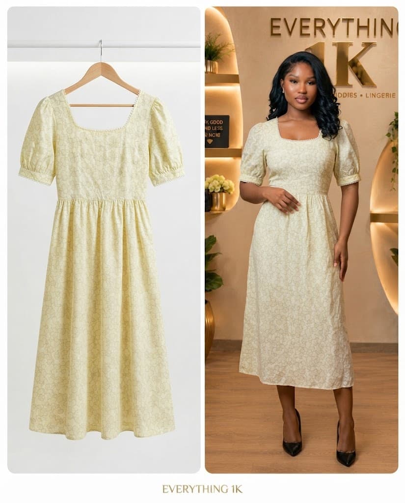 Soft Yellow Floral Midi casual Dress