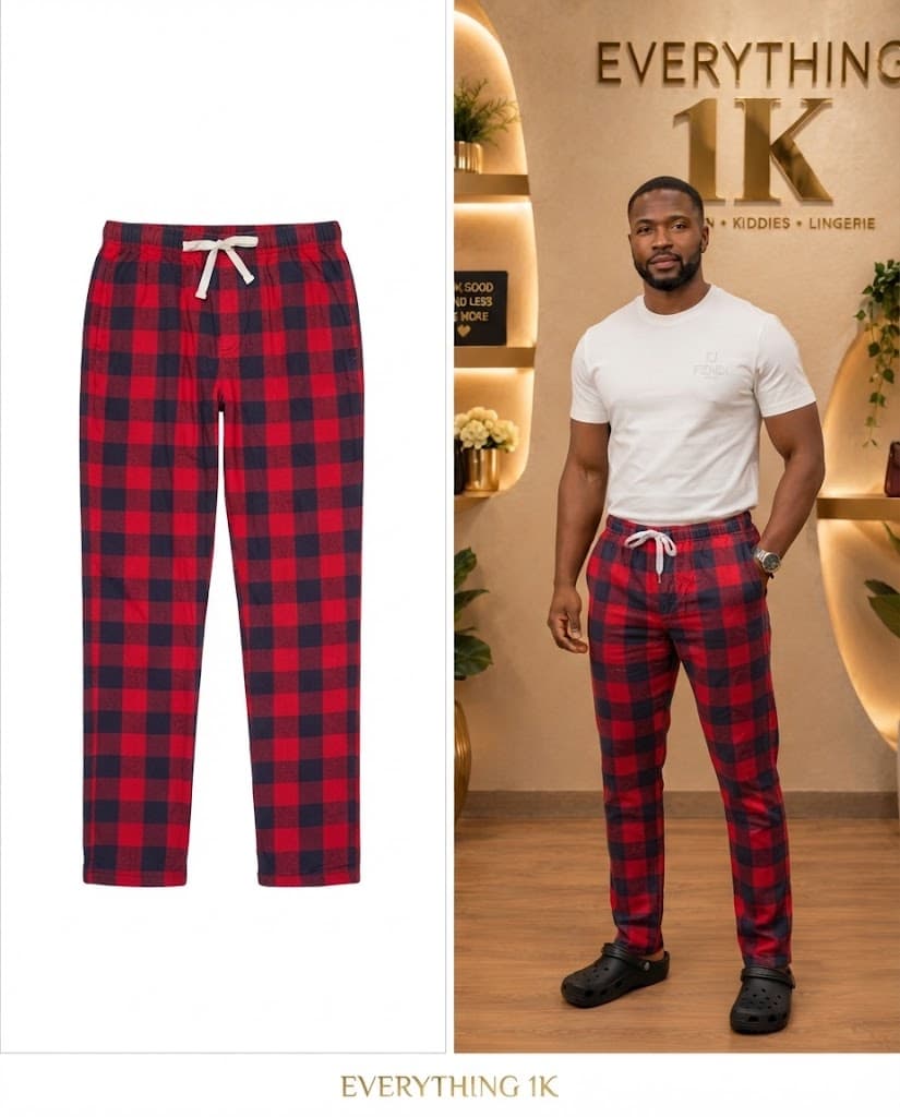 Red & Navy Buffalo Check Drawstring Trousers