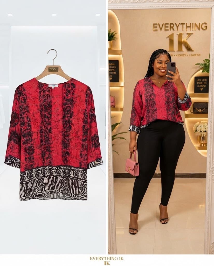 Red & Black Corporate Printed Blouse
