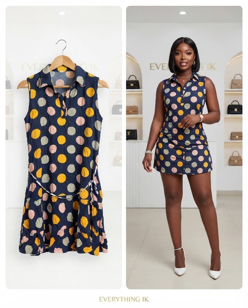 Navy Blue & Polka Dot Shirt Dress