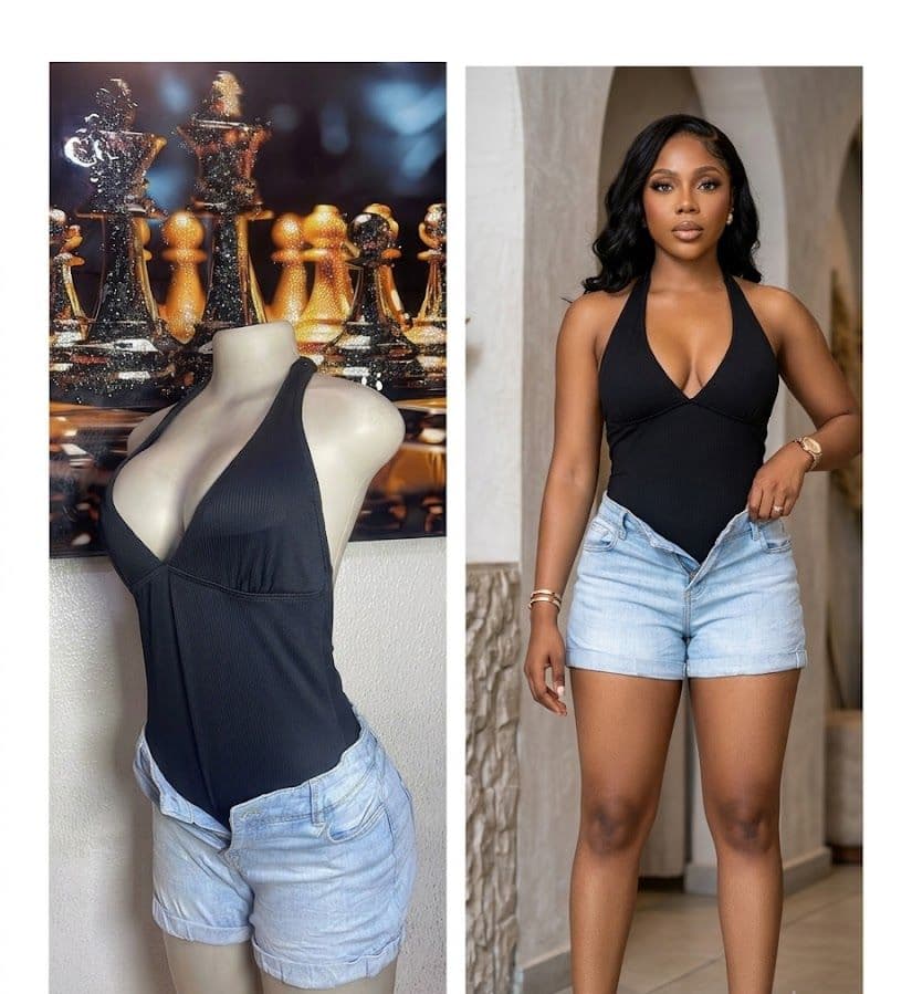 Black Ribbed Halter Bodysuit