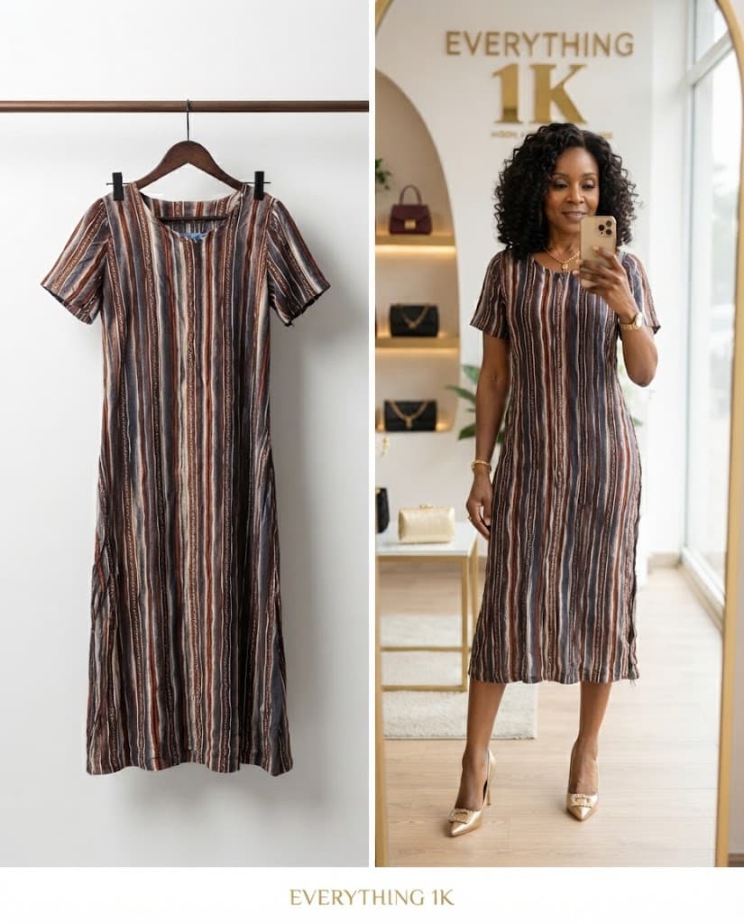 Pre-loved Short-Sleeve Striped Midi Dress