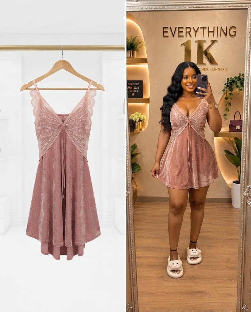 Dusty Pink Velvet Butterfly Bodice Chemise