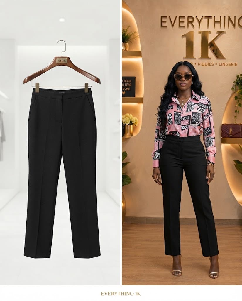Sleek Black Elastic waist Slim-Fit Trousers with (Regular Length, waist 30/32)