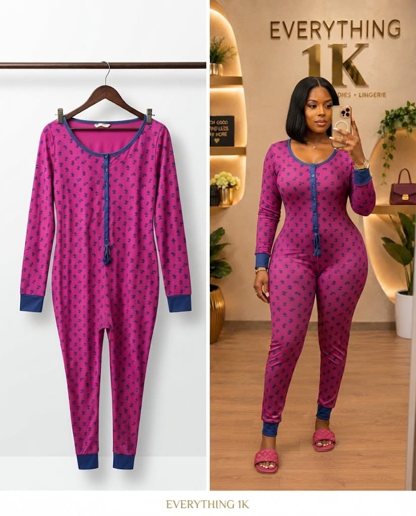 Pre-loved Long-Sleeve Button-Front Loungewear Jumpsuit