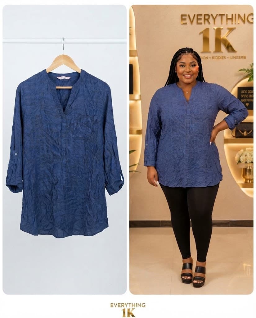 Casual Muted Blue Mandarin Collar Button Tunic