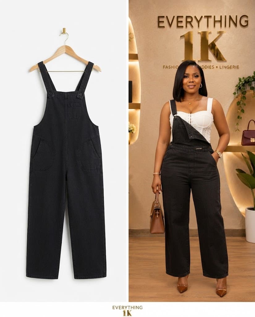 Unisex Black Denim Overalls ( Waist 32/34)