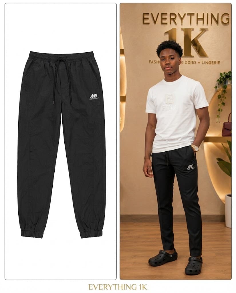 Black "NE" Branded Cuffed Jogger Trousers