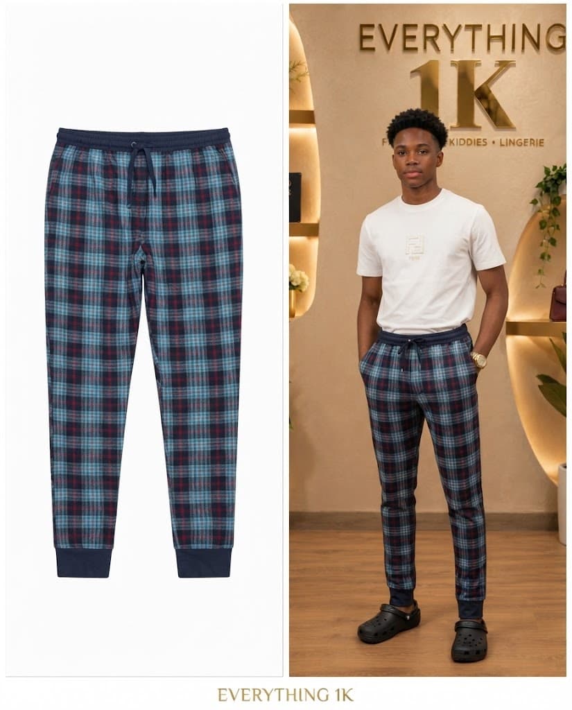 Blue & Red Plaid Men's Drawstring Jogger Trousers
