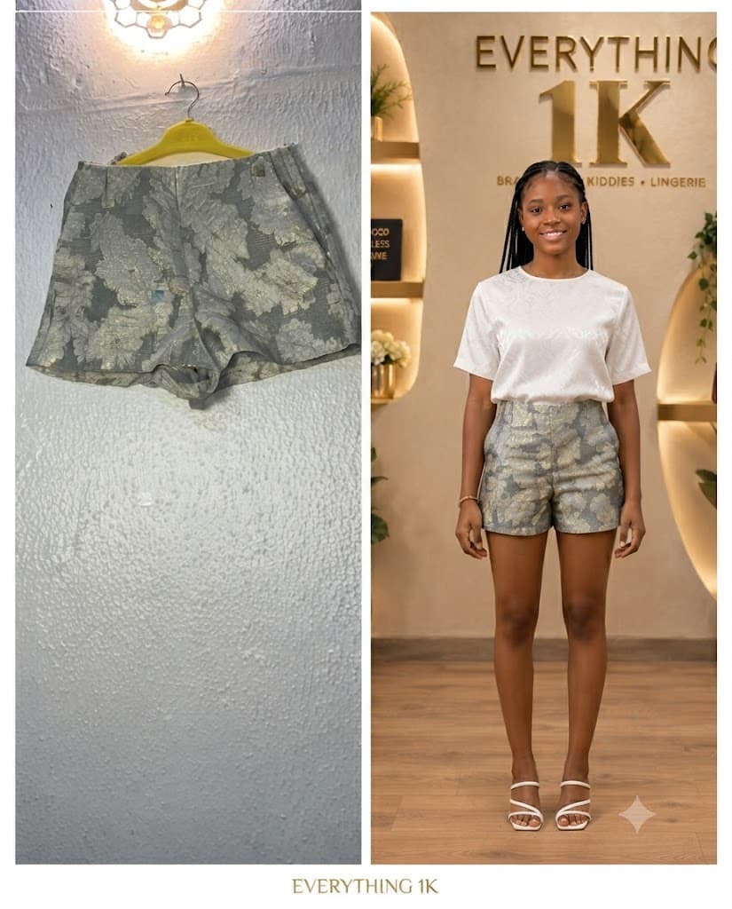 Girls Grey & Gold Floral Brocade Shorts: 14-16 years