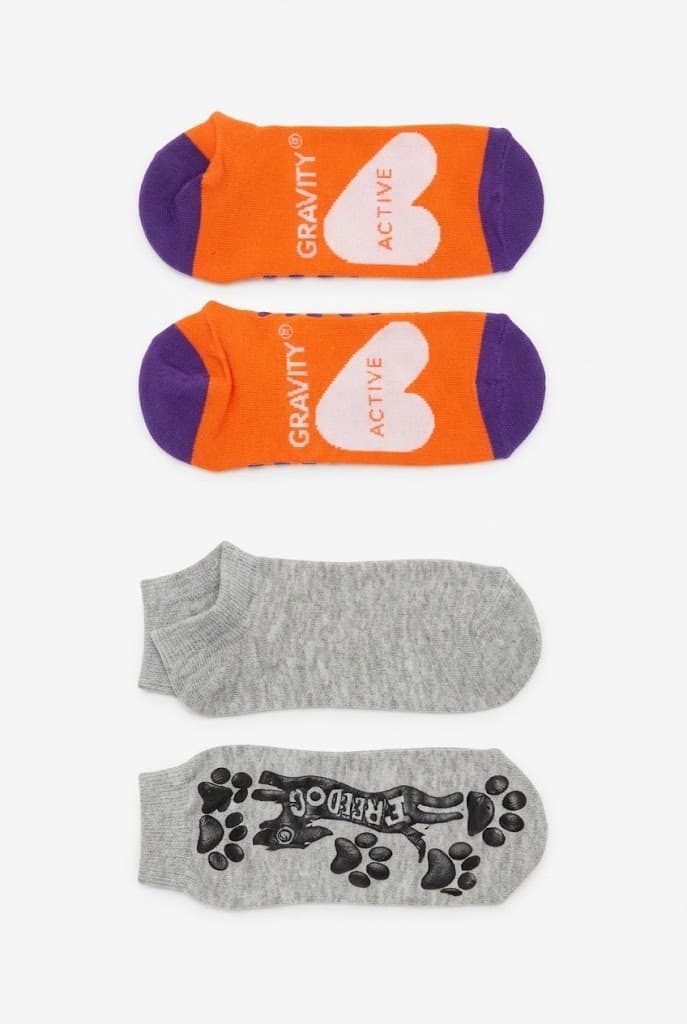 Orange Active Gripper and Grey Dog Print Socks (2-Pack)
