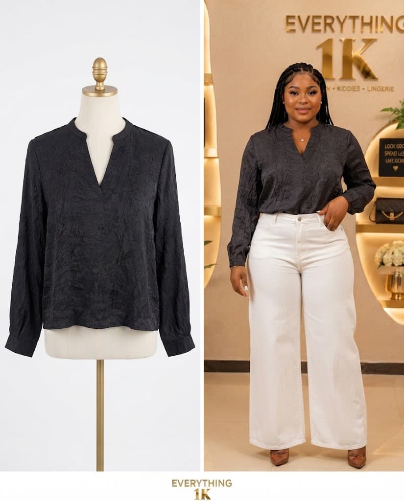 Charcoal Textured Corporate V-Neck Blouse