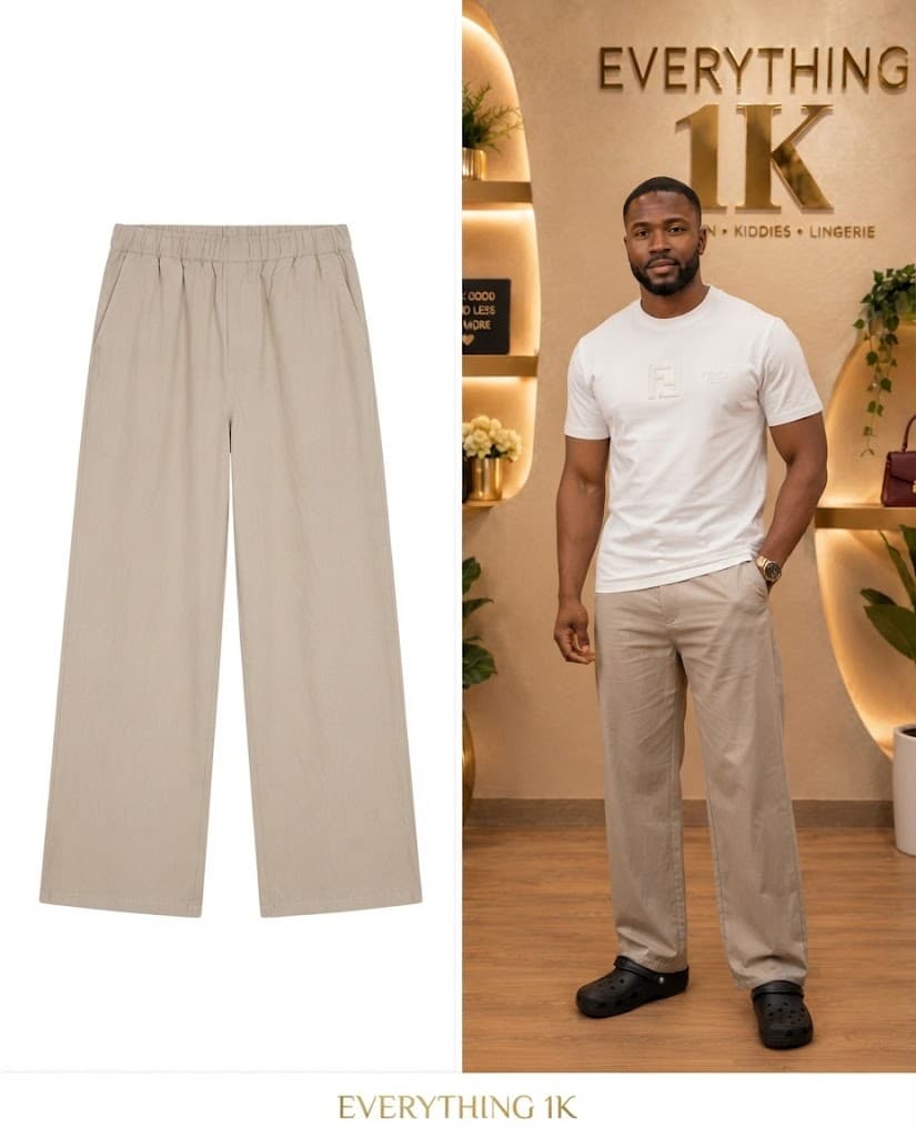 Beige Lightweight Wide-Leg Trousers