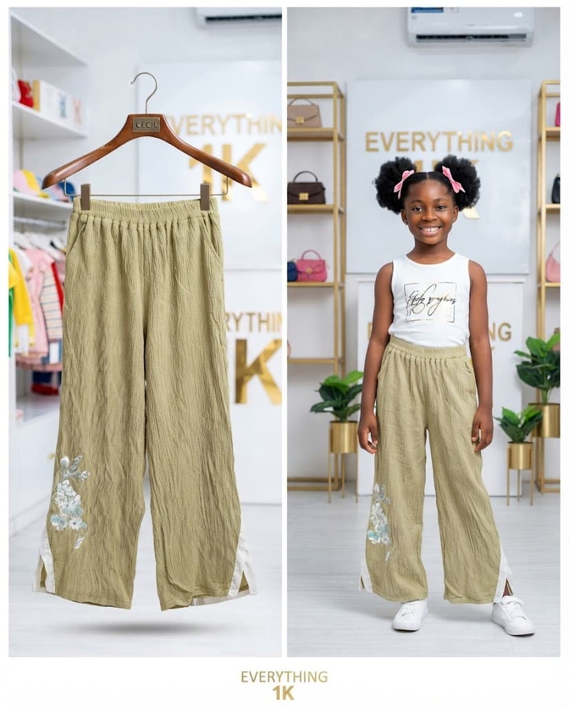 Olive Green Slit-Hem Trousers (Ages 9-10)