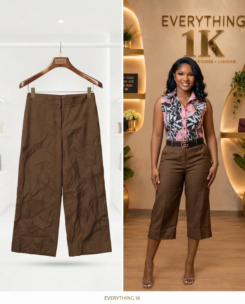 Brown Cropped Wide-Leg Trousers (Regular Length, waist30/32)