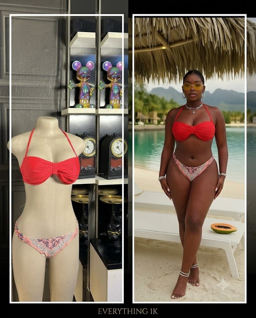 Red Strapless Halter Bikini Set