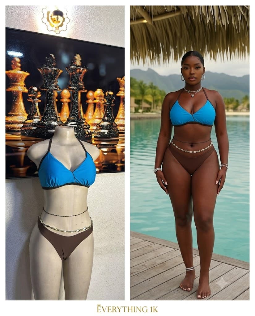 Blue and Brown Contrast Trim Bikini Set
