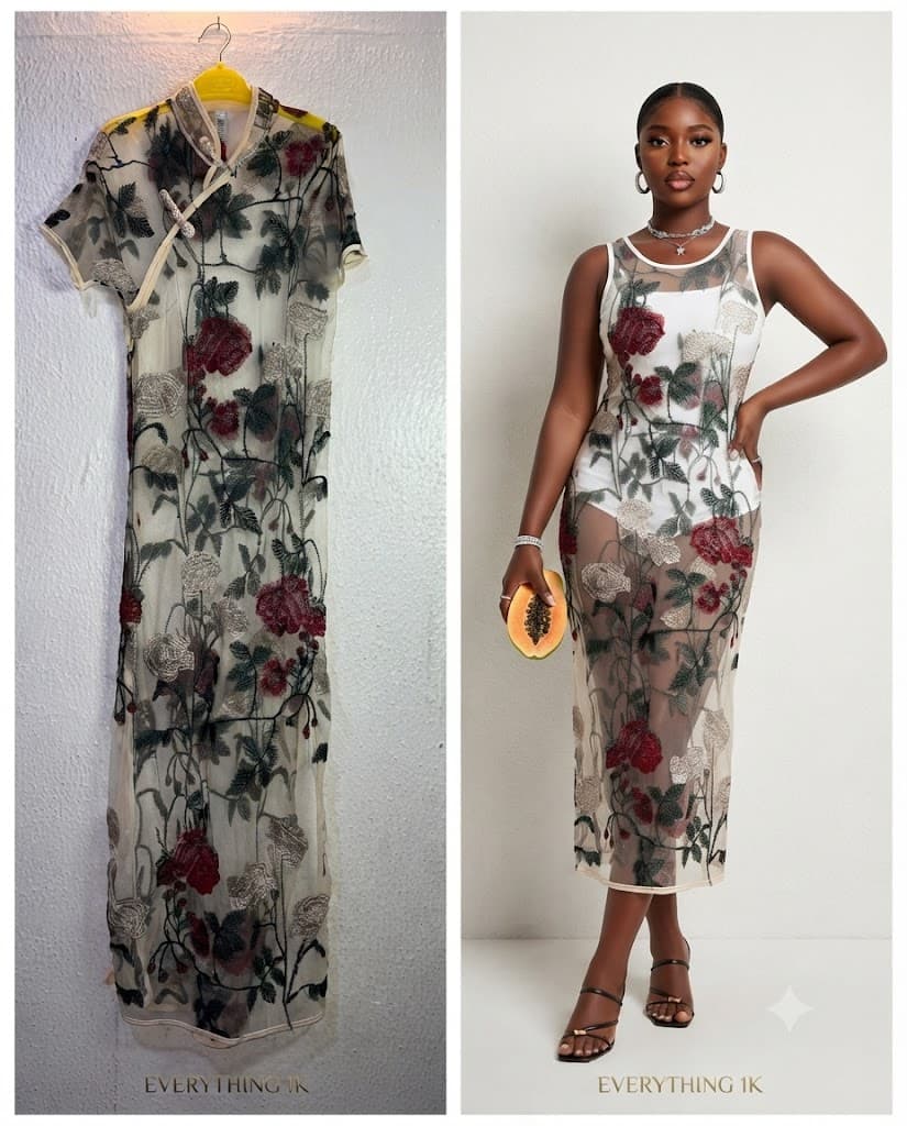 Sheer Red Rose Mesh Illusion Long Dress
